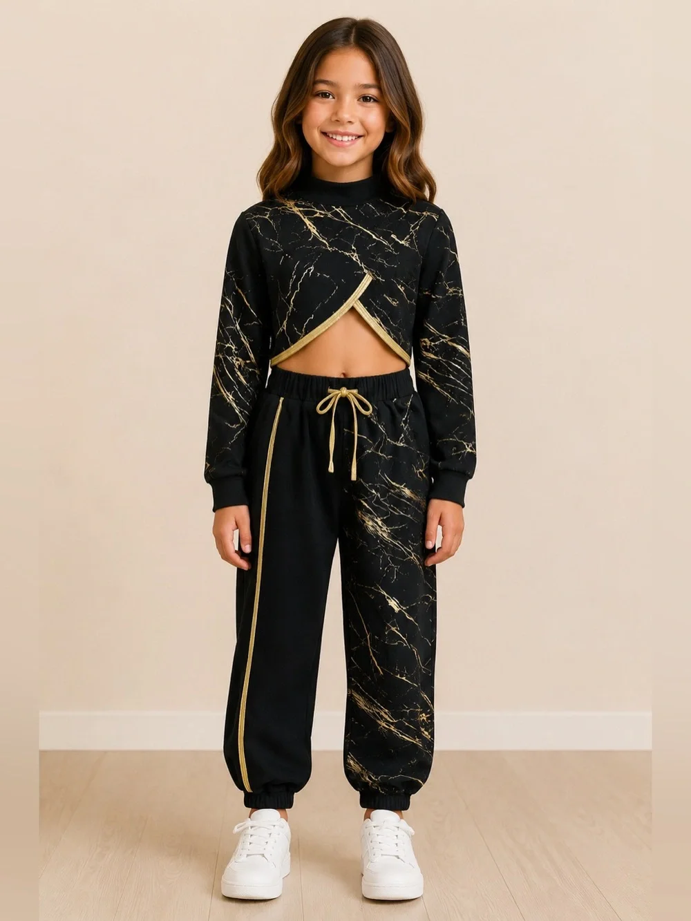 A Wish Come True 24K Magic Black Gold Dance Outfit 2 Piece Set LC
